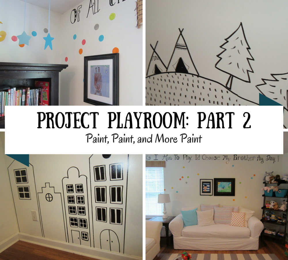 Painting a playroom white and black, with murals.